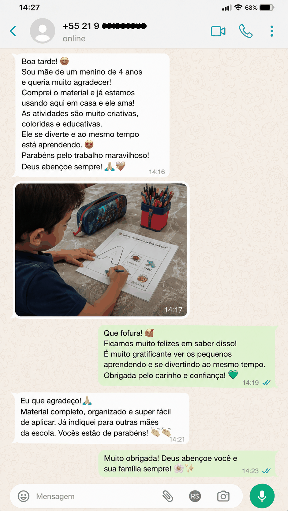 Print de conversa de WhatsApp — mãe de menino de 4 anos
